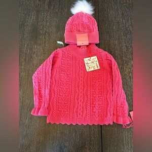 Isaac Mizrahi Pink Cable Knit Sweater and Hat Set